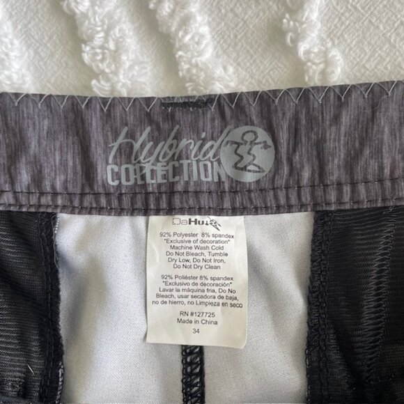 Da Hui Board Shorts Men 34 Black Gray Swim Trunks Hybrid 10 Inch Water Resistant - Picture 5 of 10